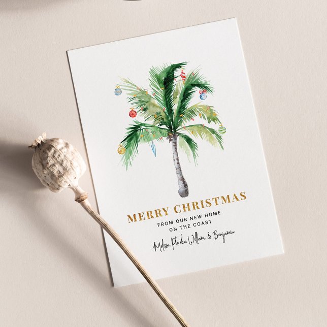 We've Moved Christmas Holidays Moving Announcement (Palm Trees Christmas Holidays Coastal Moving Announcement Postcard)