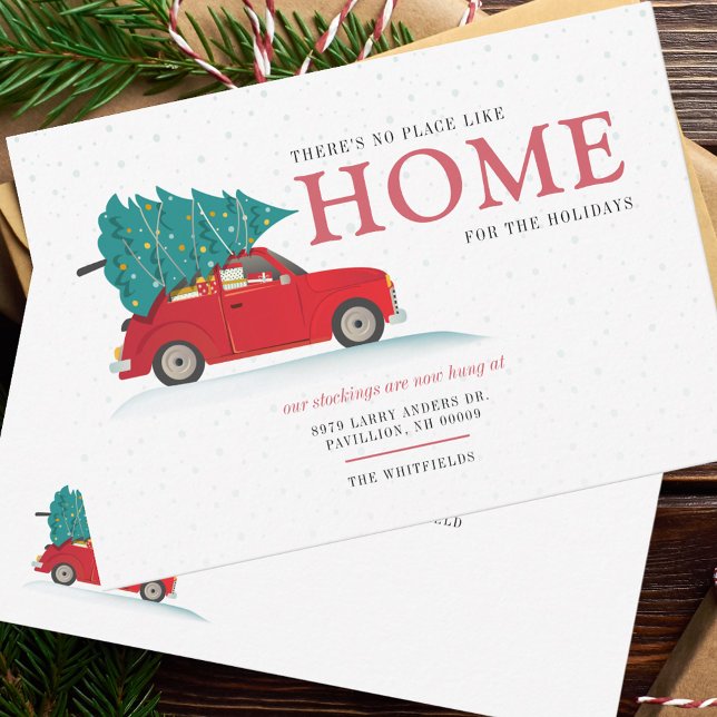We've Moved Christmas Holidays New Address Announcement (Christmas Moving Announcement Whimsical Red Car Family Change of Address Card)