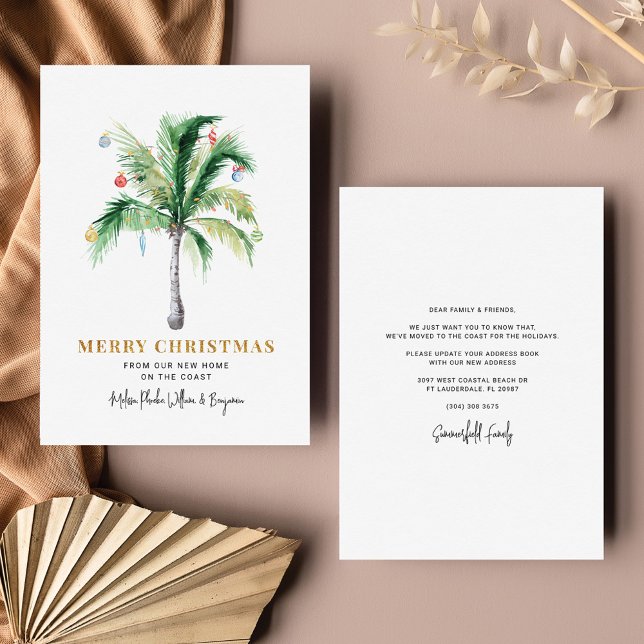 We've Moved Christmas Holidays Palm Tree Moving Holiday Card (Creator Uploaded)