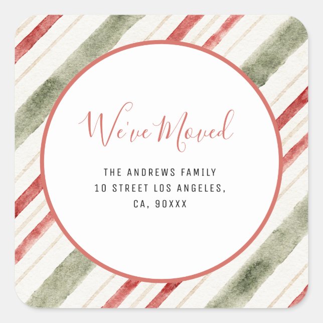 We've moved christmas pattern new address square sticker (Front)