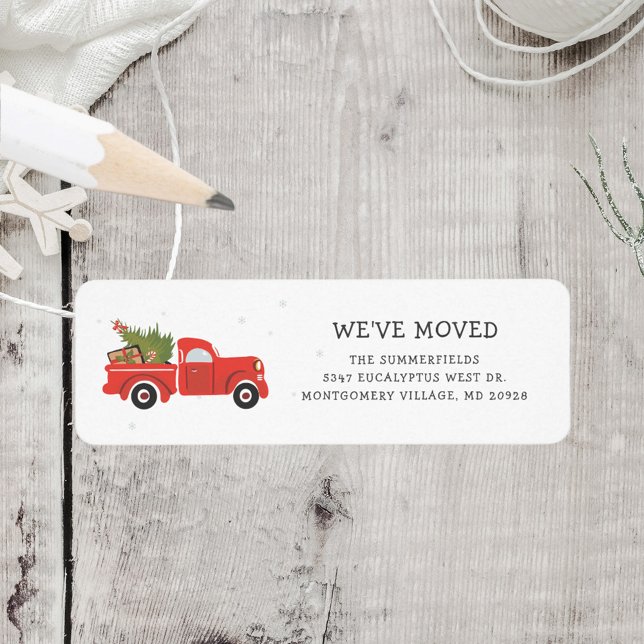 We've Moved Christmas Red Truck Return Address (Moving Address Announcement Envelope Label)