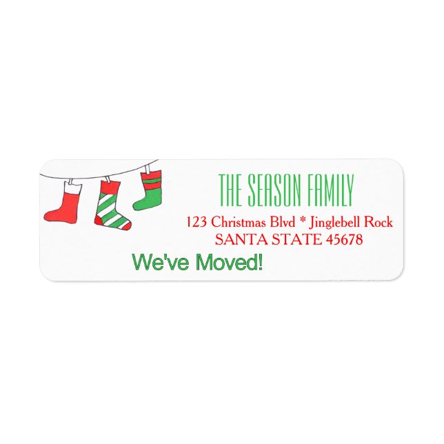 We've Moved Christmas stockings Christmas label (Front)