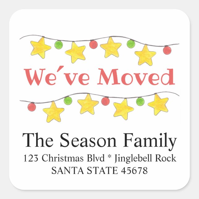 We've Moved  Christmas Tree Lights Envelope seal (Front)