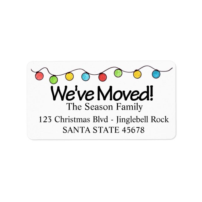 We've Moved  Christmas Tree Lights Label (Front)
