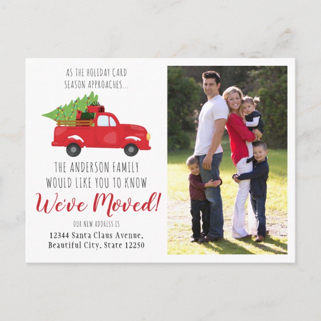 We've Moved Christmas Truck Photo Holiday Moving Announcement Postcard (Front)
