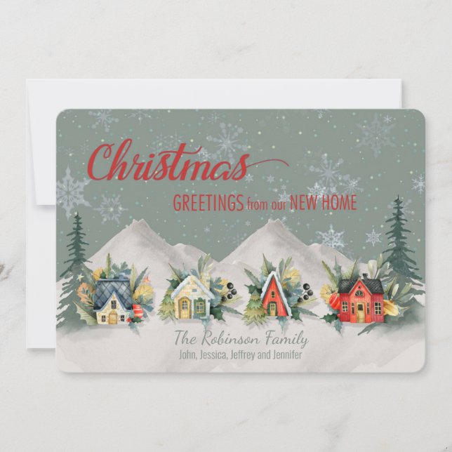 We've Moved Christmas Village Card (Front)