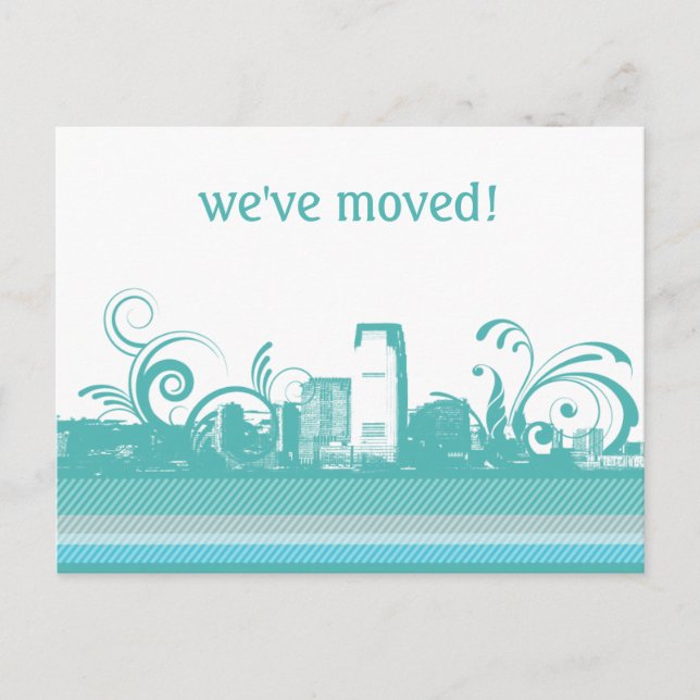 We've Moved City Skyline Postcard (Front)