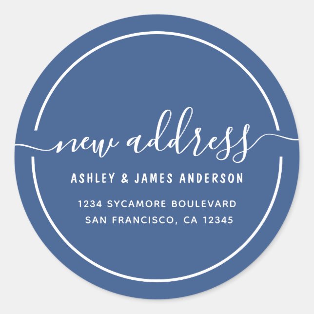 We've Moved Classic Blue New Address label (Front)
