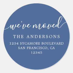 We've Moved Classic Blue New Address label