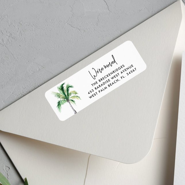 We've Moved Coastal Palm Tree Return Address (Palm Tree Script Change of Address Moving Announcement Return Address Labels)