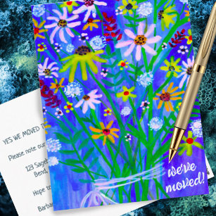 We've Moved Colourful Daisy Bouquet New Home Addre Postcard