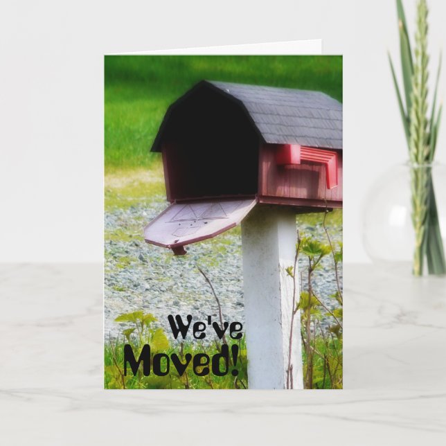 We've Moved! Country Barn Mailbox Announcement (Front)