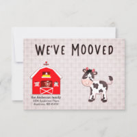 We've Moved Cow in Barnyard New Address Notice
