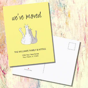 We've Moved Cute Cats Yellow Moving Announcement Postcard