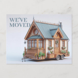 WE'VE MOVED, Cute House on Wheels  Invitation Postcard