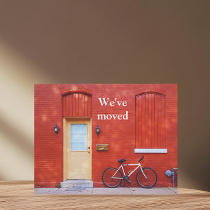 We've Moved Cute Modern Red House Bicycle Announcement