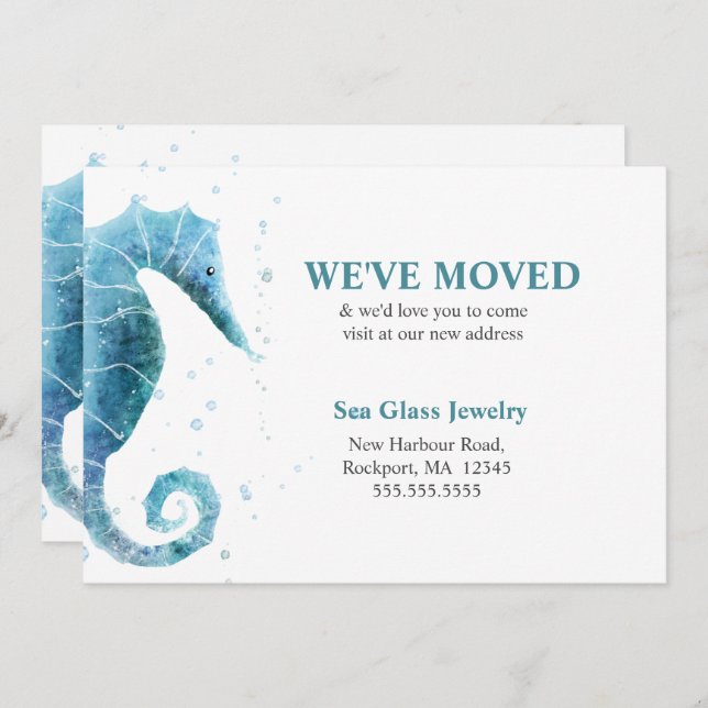 We've Moved Cute Sea Horse Moving Announcement (Front/Back)