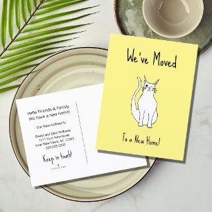 We've Moved Cute Winking Cat New Home Yellow Announcement Postcard
