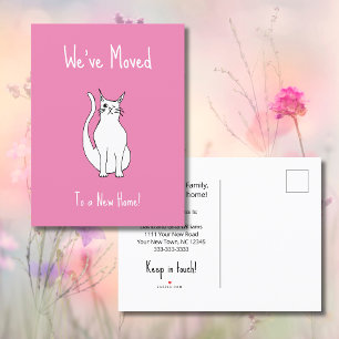 We've Moved Cute Winking Cat Pink New Home Announcement Postcard