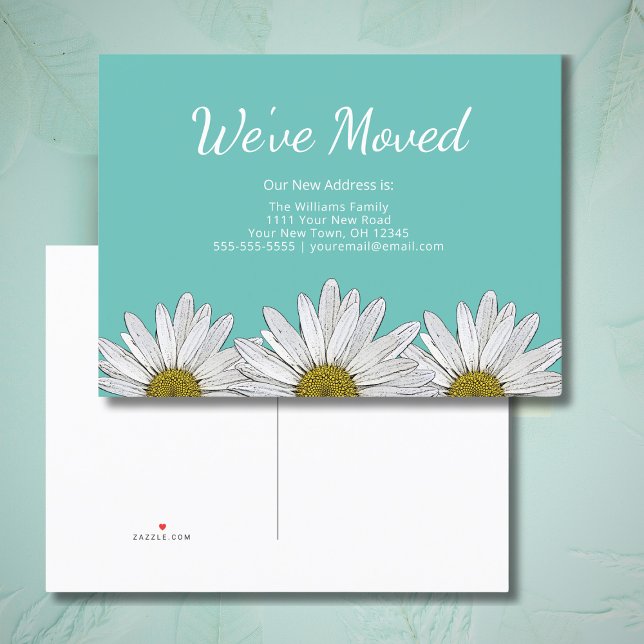 We've Moved Daisies Trendy Teal Green New Home Announcement Postcard (Creator Uploaded)