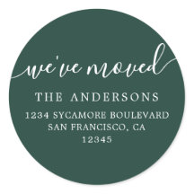 We've Moved Dark Green New Address label