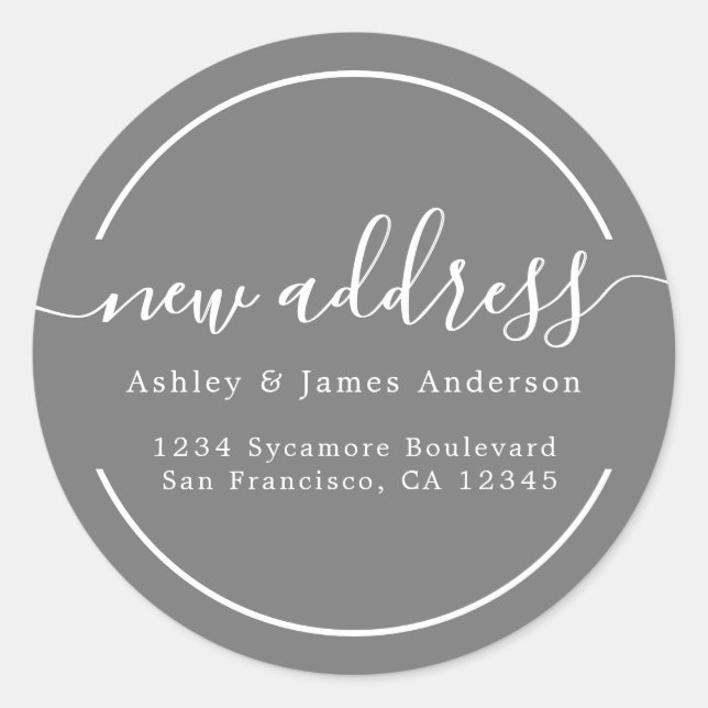 We've Moved Dark Grey New Address Classic Round Sticker (Front)