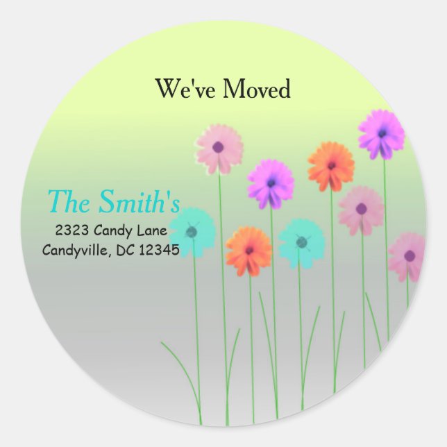 We've Moved Dazzling Daisies Classic Round Sticker (Front)