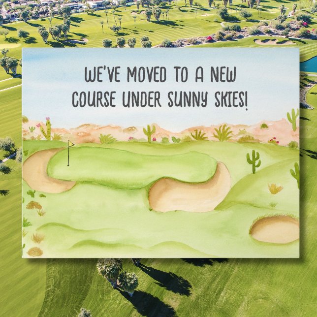 We've Moved Desert Golf Course Watercolor Postcard (Creator Uploaded)