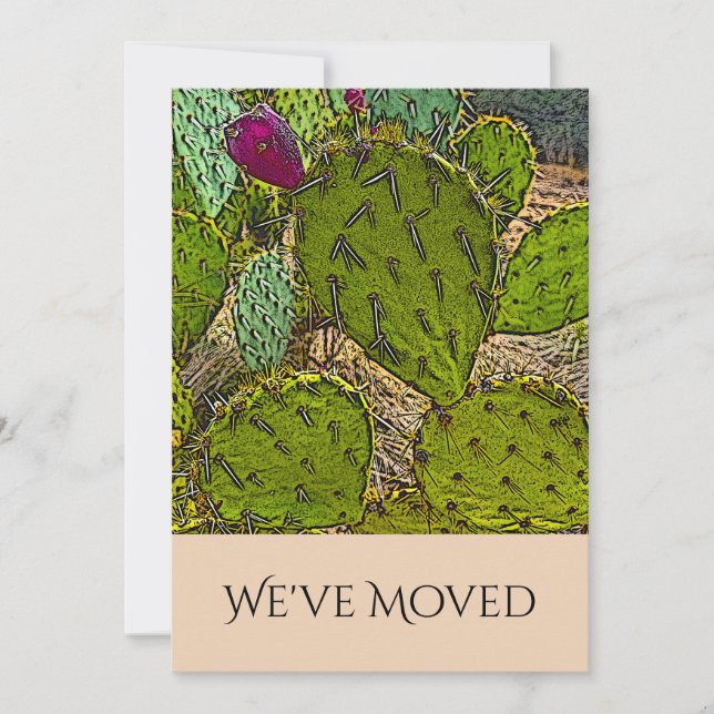 We've Moved Desert Prickly Pear Cactus Succulent Announcement (Front)