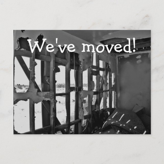 We've moved! destroyed house post card (Front)