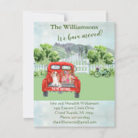 We've Moved Dog Red Truck Countryside Floral Move 