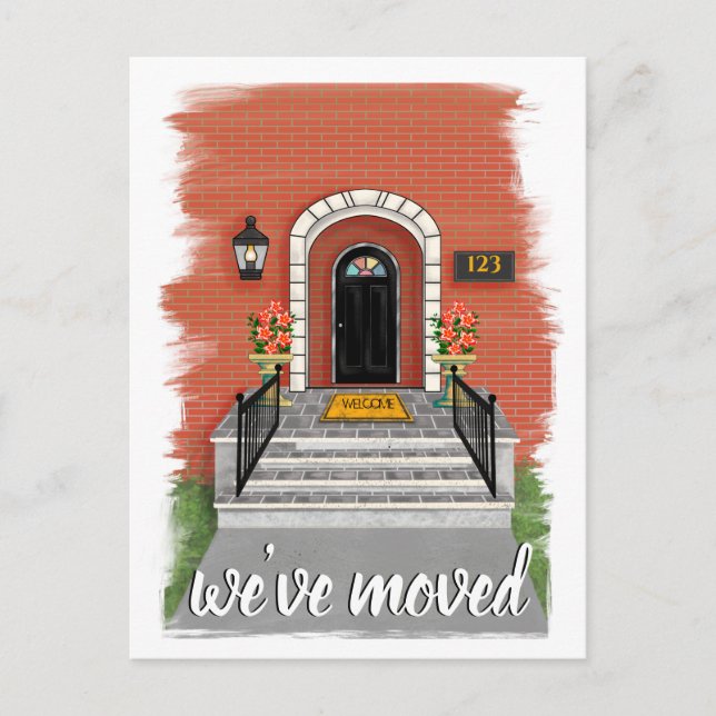 We've moved | Elegant Red Brick House Drawing Announcement Postcard (Front)