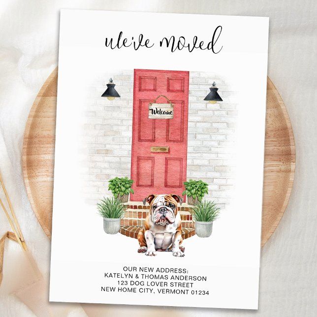 We've Moved English Bulldog Red Door Dog Moving Announcement (Creator Uploaded)