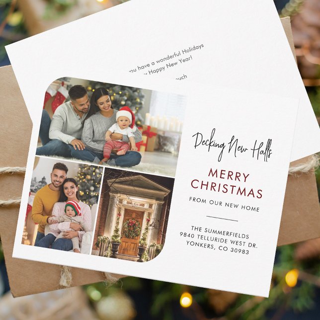 We've Moved Family Photo Collage Christmas Moving (Christmas Family Photo Collage Moving Announcement Script Change of Address Card)