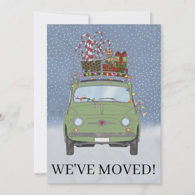 We've Moved Fiat 500 car with Christmas gifts Invitation (Front)