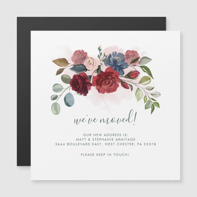 We've Moved Floral Dusty Blue Flowers Moving (Front/Back)