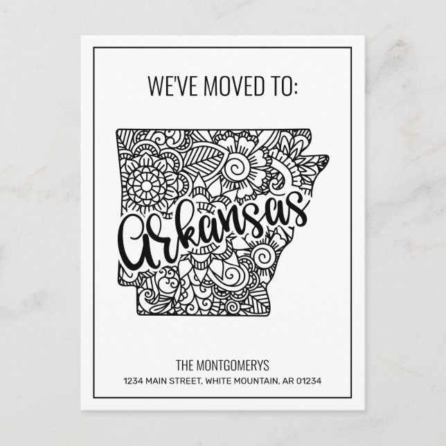 We've Moved Floral Mandala Arkansas State New Home Announcement Postcard (Front)