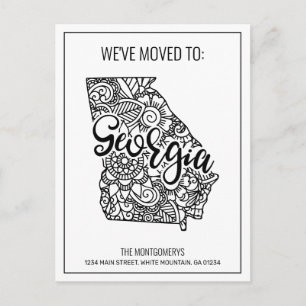 We've Moved Floral Mandala Georgia State Announcement Postcard