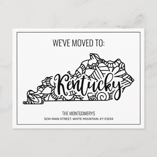 We've Moved Floral Mandala Kentucky State Announcement Postcard (Front)