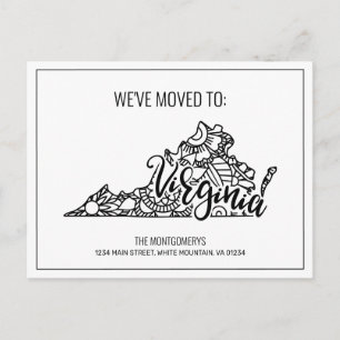 We've Moved Floral Mandala Virginia State Announcement Postcard