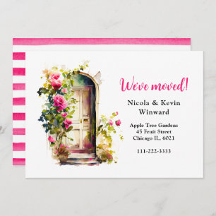 We've Moved Floral Pink Roses Door Announcement