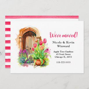 We've Moved Floral Pink Tulips Door Announcement