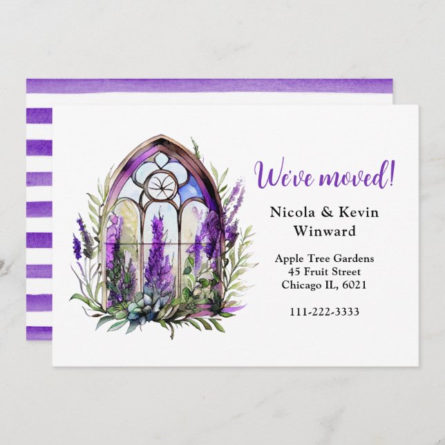 We've Moved Floral Purple Lavender Window Announcement (Front/Back)