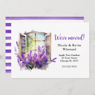 We've Moved Floral Purple Lavender Window Announcement