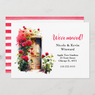 We've Moved Floral Red Roses Door Announcement