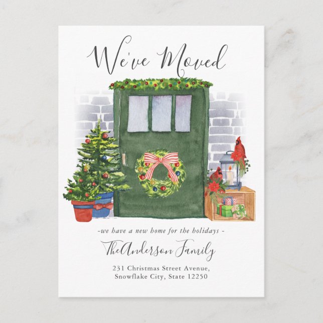 We've Moved Front Door Christmas Holiday Moving Announcement Postcard (Front)