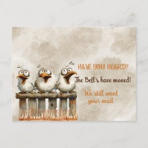 We've Moved Funny Birds on Fence Postcard