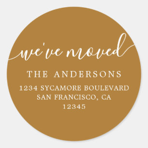 We've Moved Golden Brown New Address label