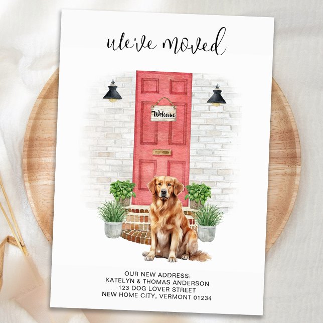 We've Moved Golden Retriever Red Door Dog Moving Announcement (Creator Uploaded)