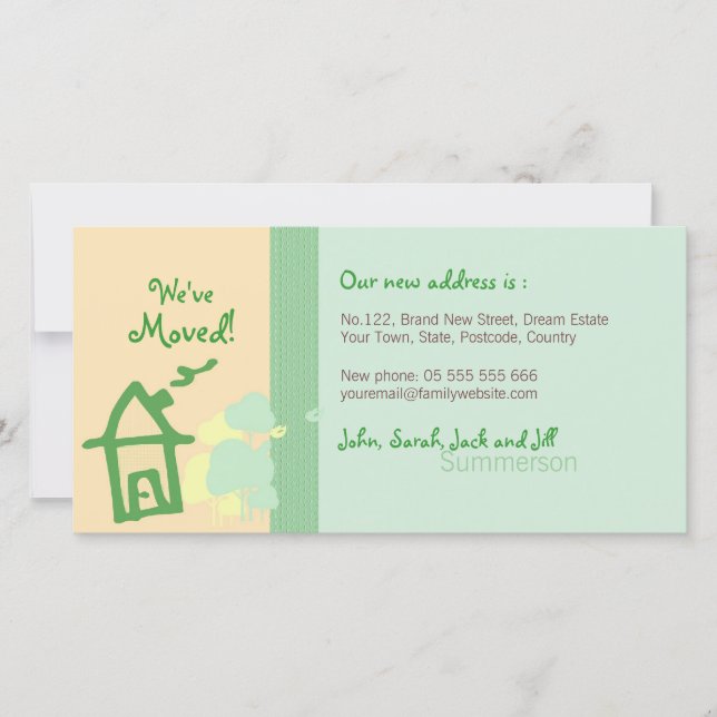 We've Moved Green & Beige pastels Photo Card (Front)